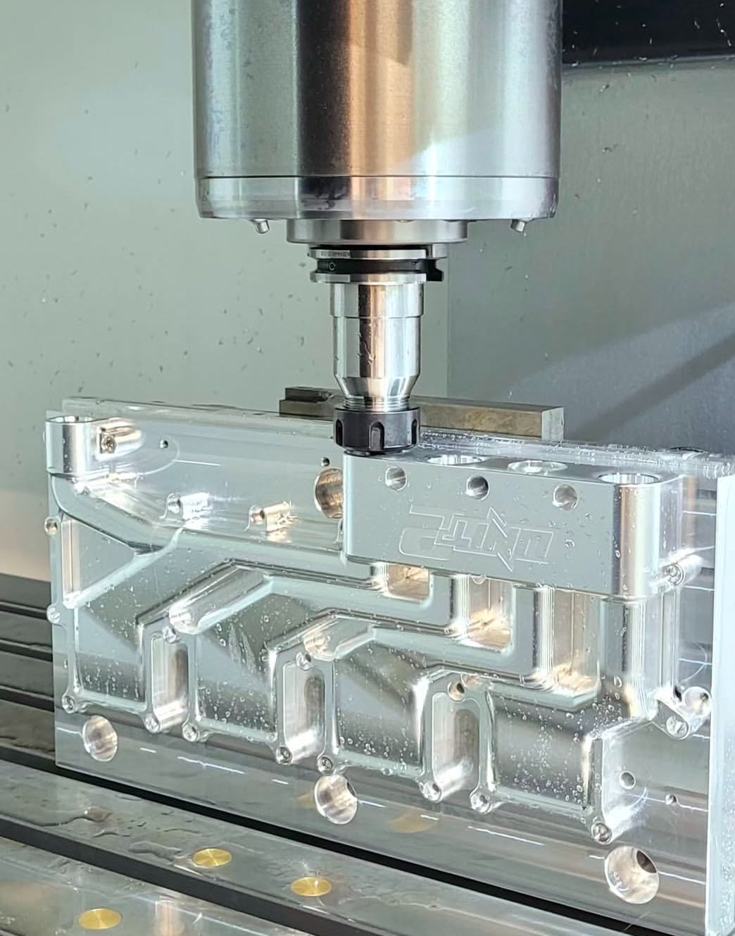 CNC machining a billet aluminum engine component